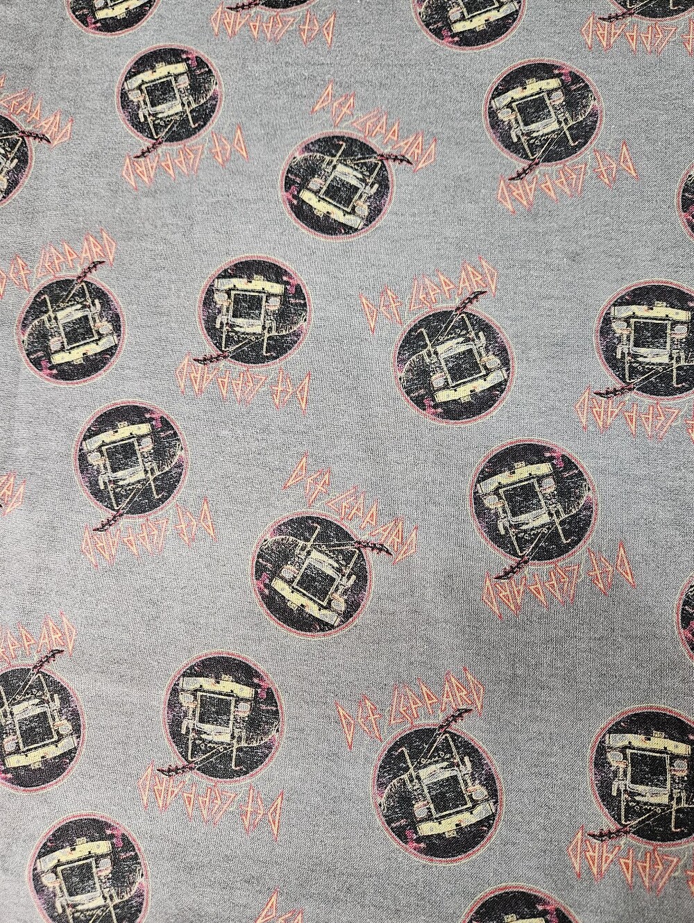 Def Leppard Grey Graphic Band Cotton Fabric, Sold By The Yard